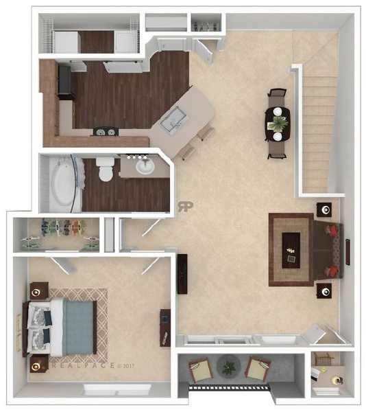 Floor plan for 1 bed, 1 bath, 952 sqft